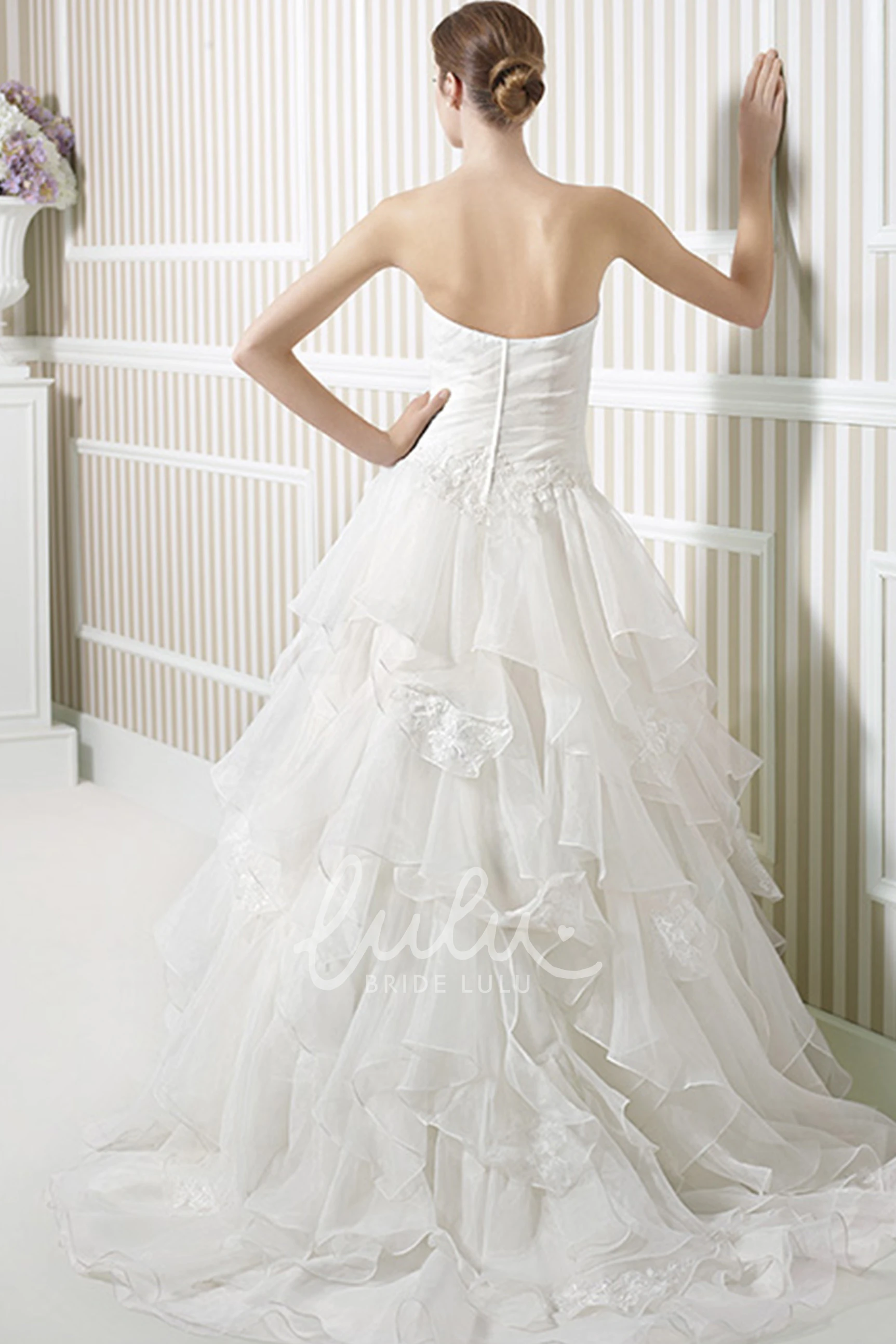 Appliqued Sweetheart Organza Wedding Dress with Ruffles