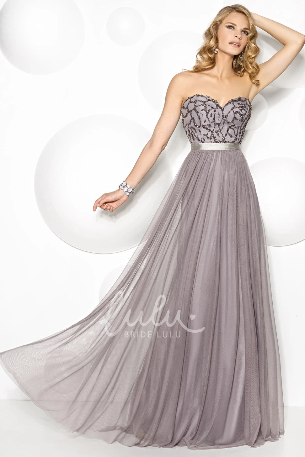 Sweetheart Beaded Tulle Prom Dress with Floor-Length A-Line Skirt
