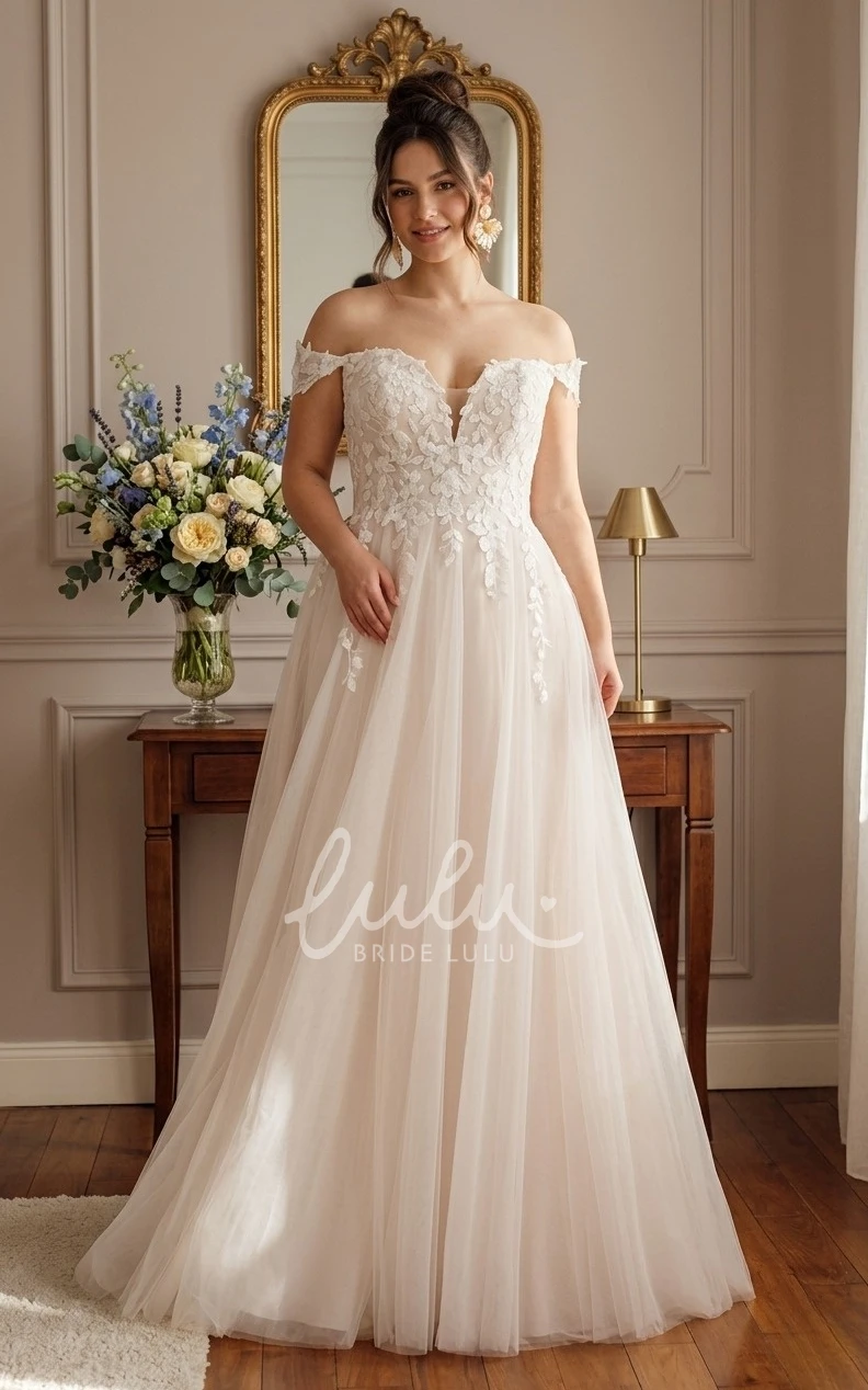 Elegant Lace Off-Shouder A-Line Wedding Dress for Outdoor Wedding