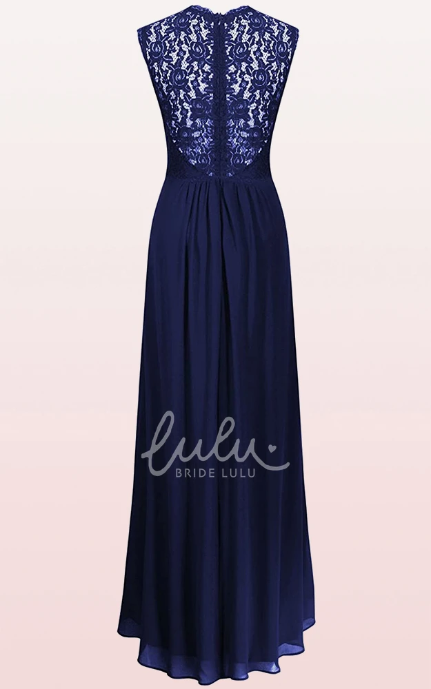 Romantic Sleeveless Lace Chiffon Scalloped A Line Dress with Ruffles Evening Dress