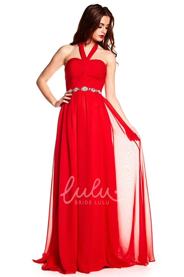 Sleeveless Halter Chiffon Prom Dress Floor-Length Criss-Cross