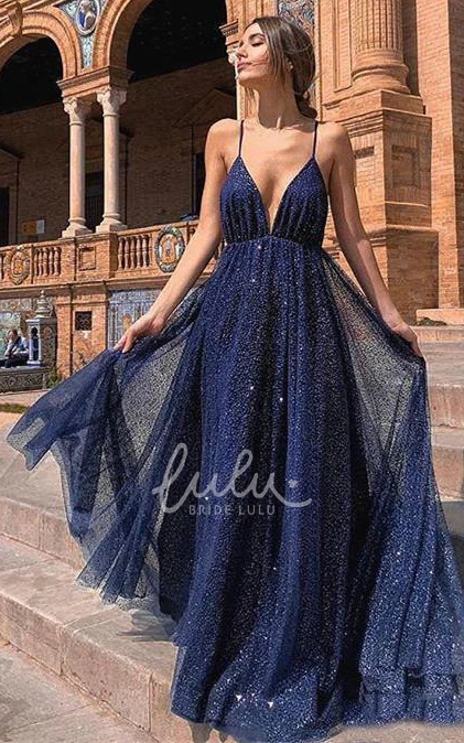 Sleeveless Sequins A-Line Evening Dress with Modern Backless and Pleats Elegant Dress