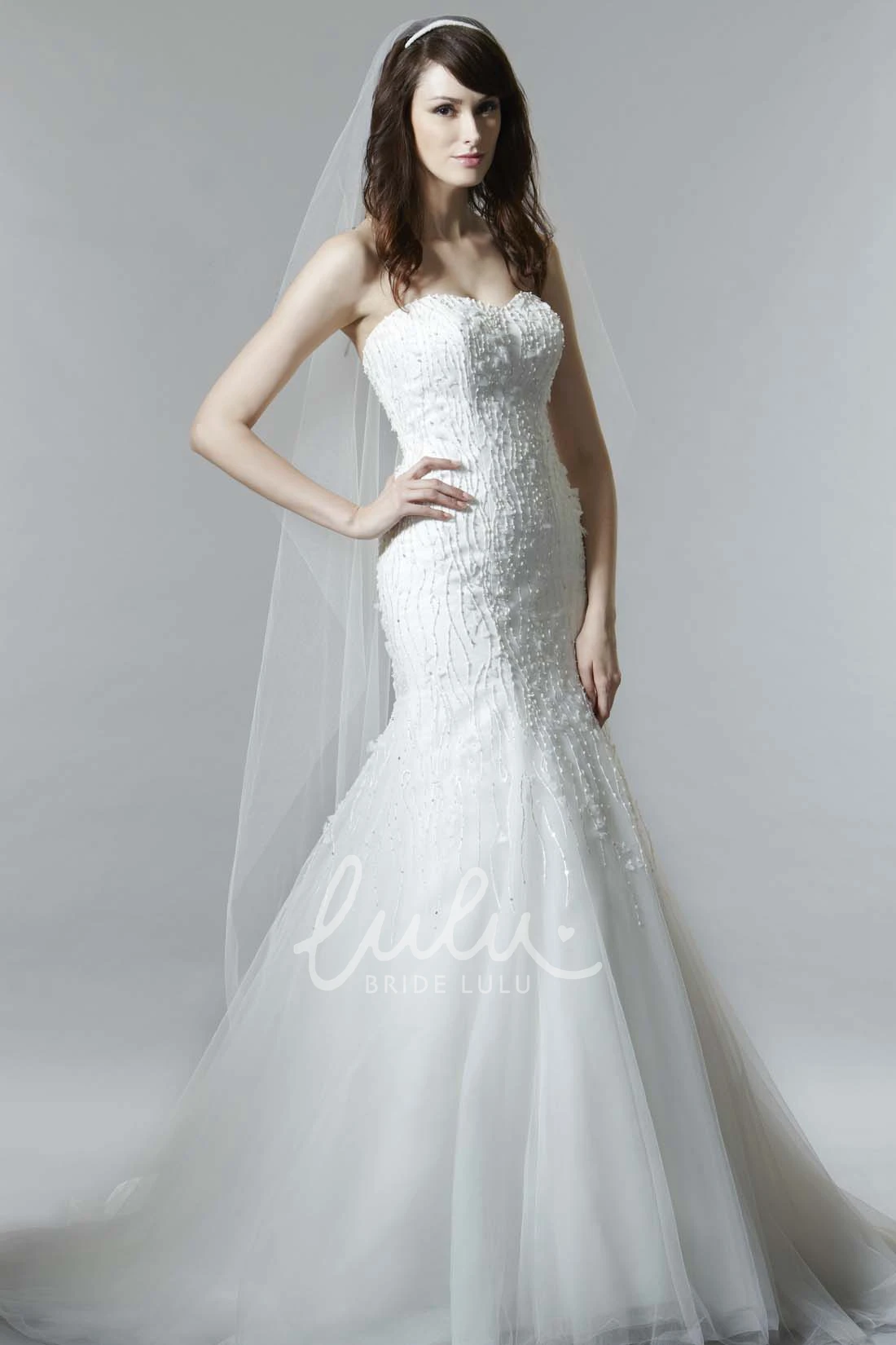 Sweetheart Beaded Mermaid Tulle Wedding Dress Maxi Length