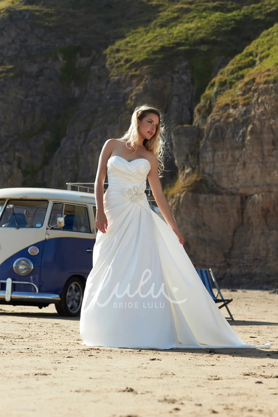 Sleeveless Floral Sweetheart Satin A-Line Wedding Dress Timeless Bridal Gown