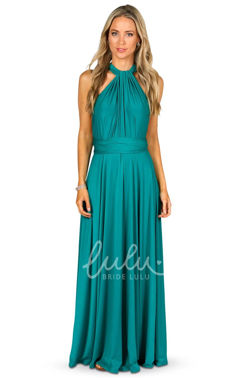 Ruched Halter Convertible Bridesmaid Dress with Straps Maxi Length