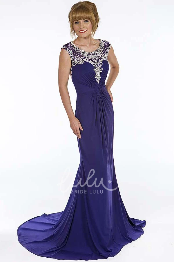 Cap-Sleeve Ruched Chiffon Prom Dress With Beading Elegant Chiffon Prom Dress with Cap-Sleeves and Beading