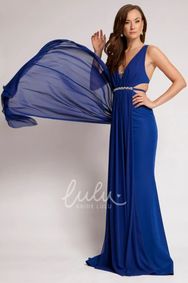 Jeweled Chiffon Prom Dress with Sleeveless V-Neck Ruching and Straps