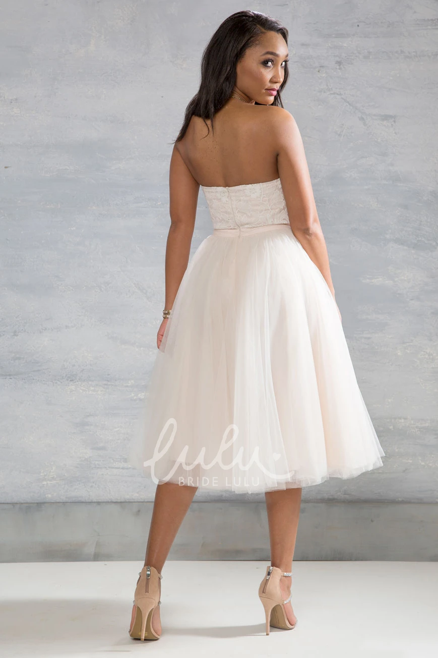 Appliqued Tulle Tea-Length Wedding Dress Sweetheart Sleeveless