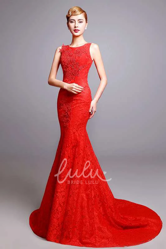 Sleeveless Mermaid Lace Dress with Scoop Neckline for Women's Formal Occasions