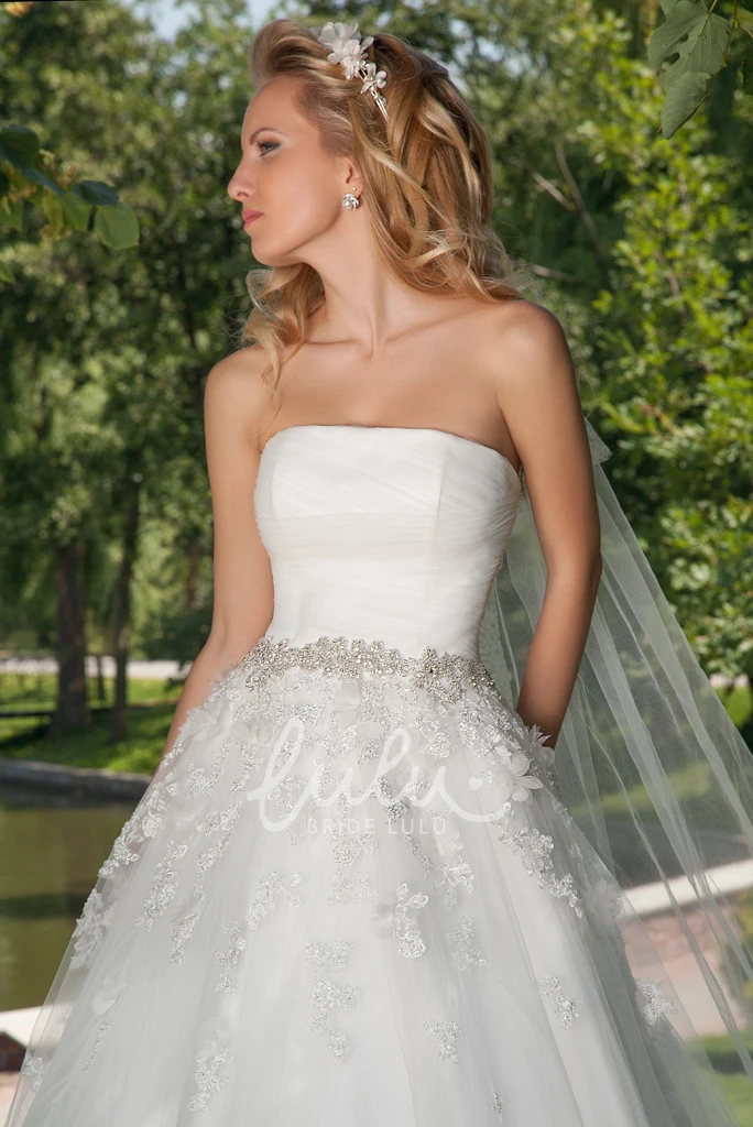 Jeweled Tulle A-Line Wedding Dress with Ruching and Cape Elegant Bridal Gown