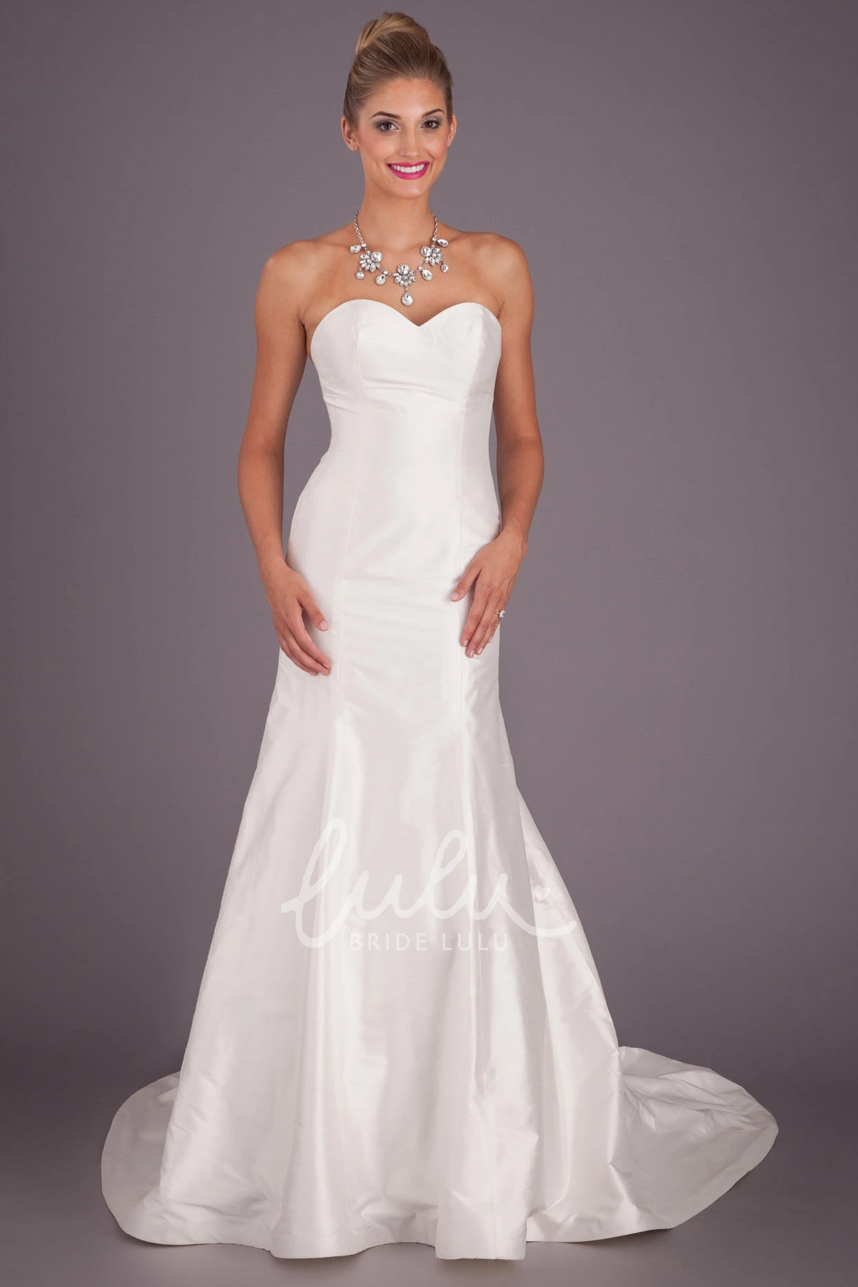 Satin Sweetheart Wedding Dress with Brush Train Long