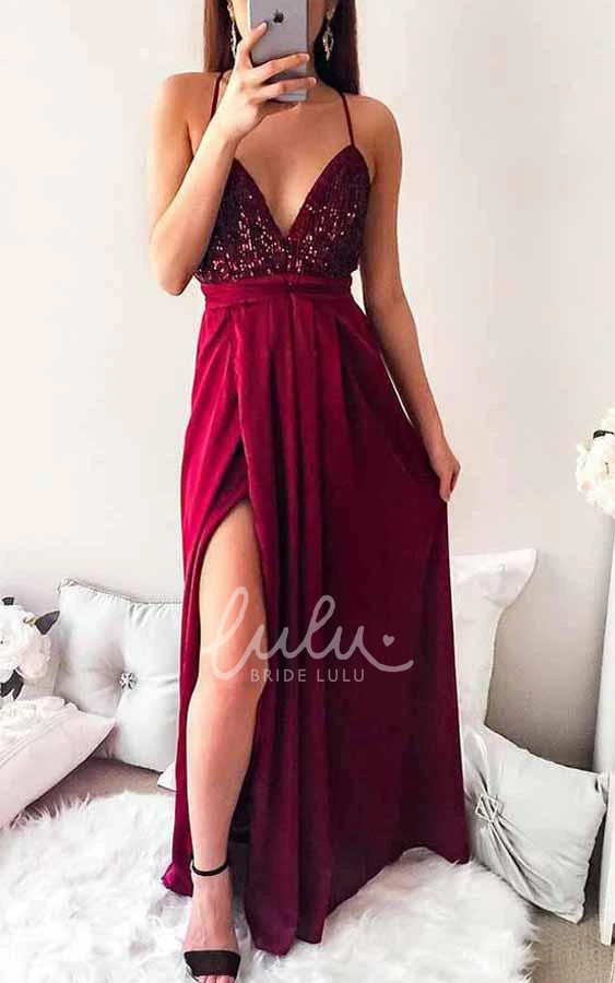 Chiffon Sleeveless A-Line Prom Dress with Cross Back