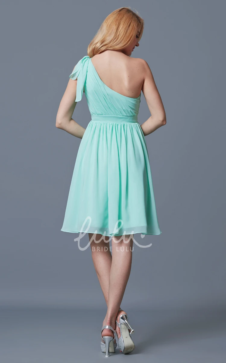 One Shoulder Knee Length Bridesmaid Dress in Chiffon