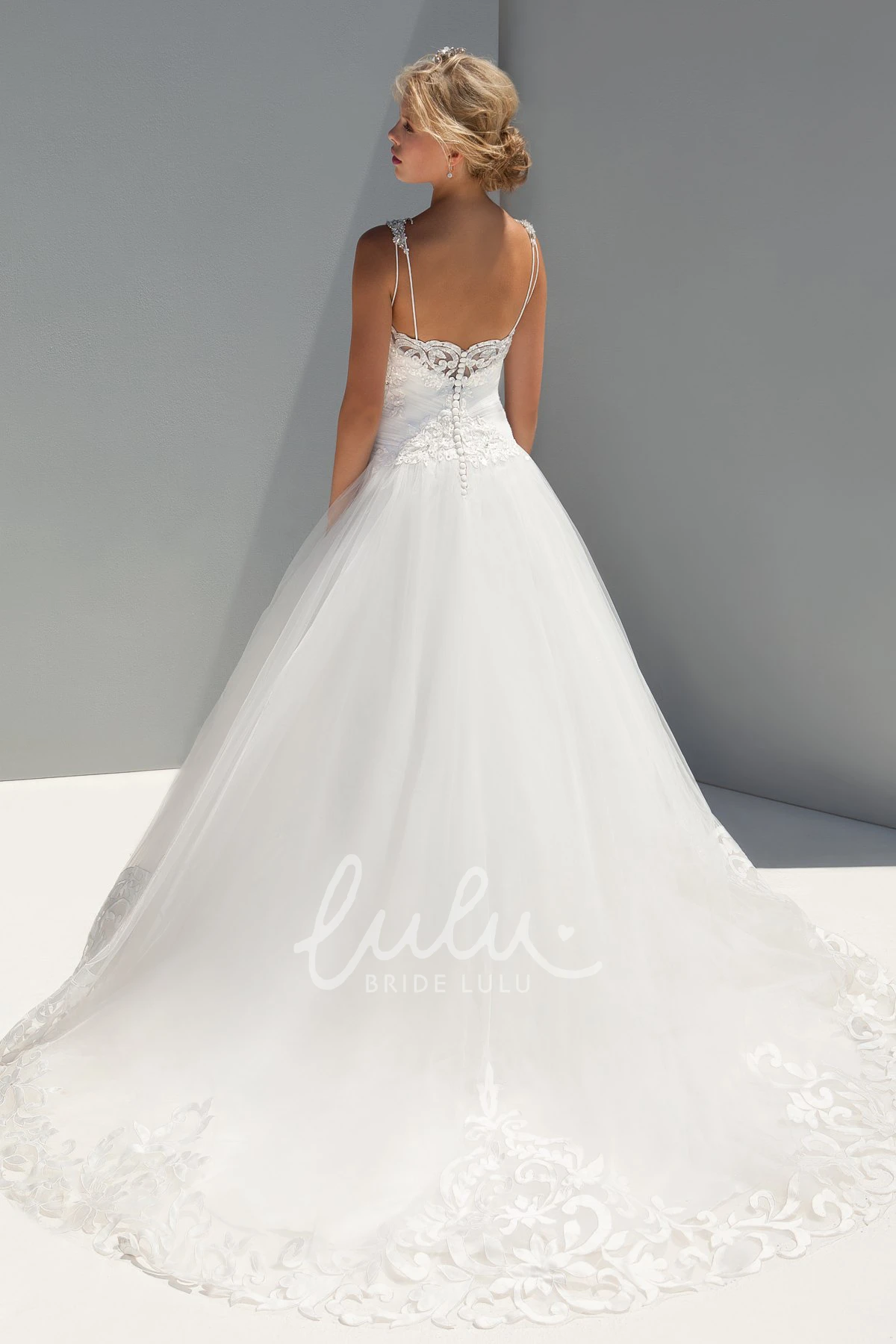 Tulle A-Line Wedding Dress with Sequins and Ruching Floor-Length Bridal Gown