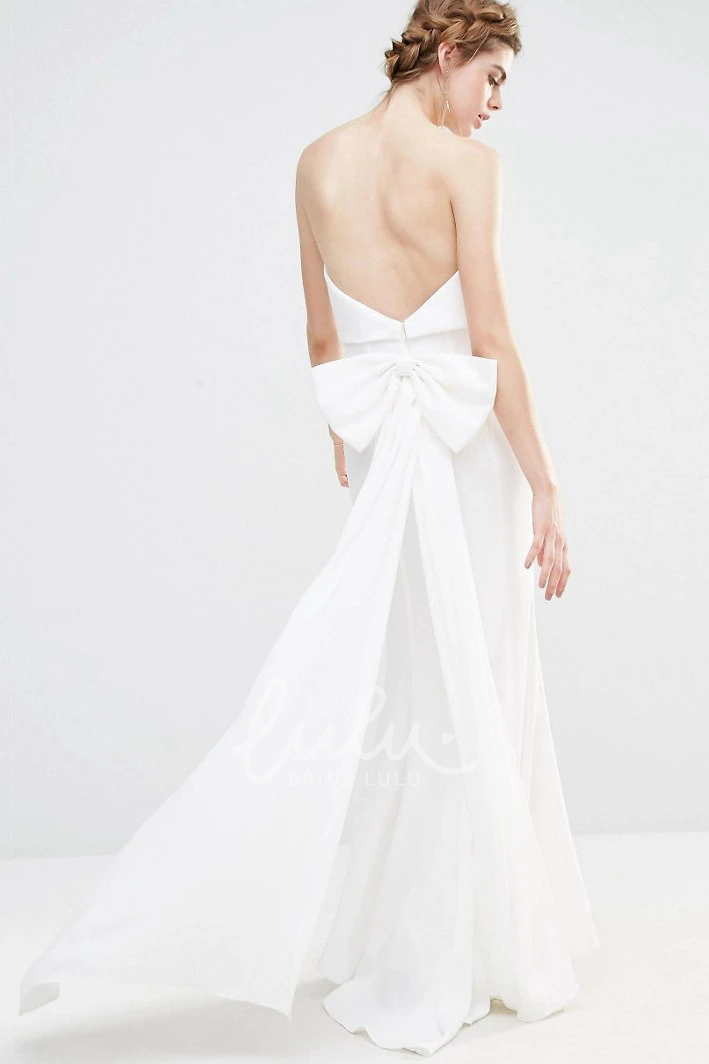 Strapless Chiffon Sheath Wedding Dress with Bow Flowy Bridal Gown