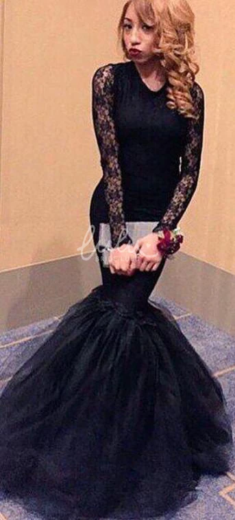 Black Lace Mermaid Prom Dress with Long Sleeves Sexy Evening Gown