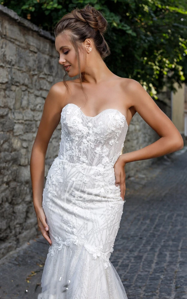 Sweetheart Mermaid Tulle and Lace Wedding Dress with Appliques Casual Wedding Dress