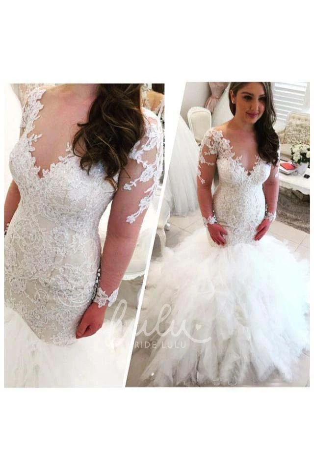 V-neck Lace Tulle Mermaid Wedding Dress with Trumpet Skirt