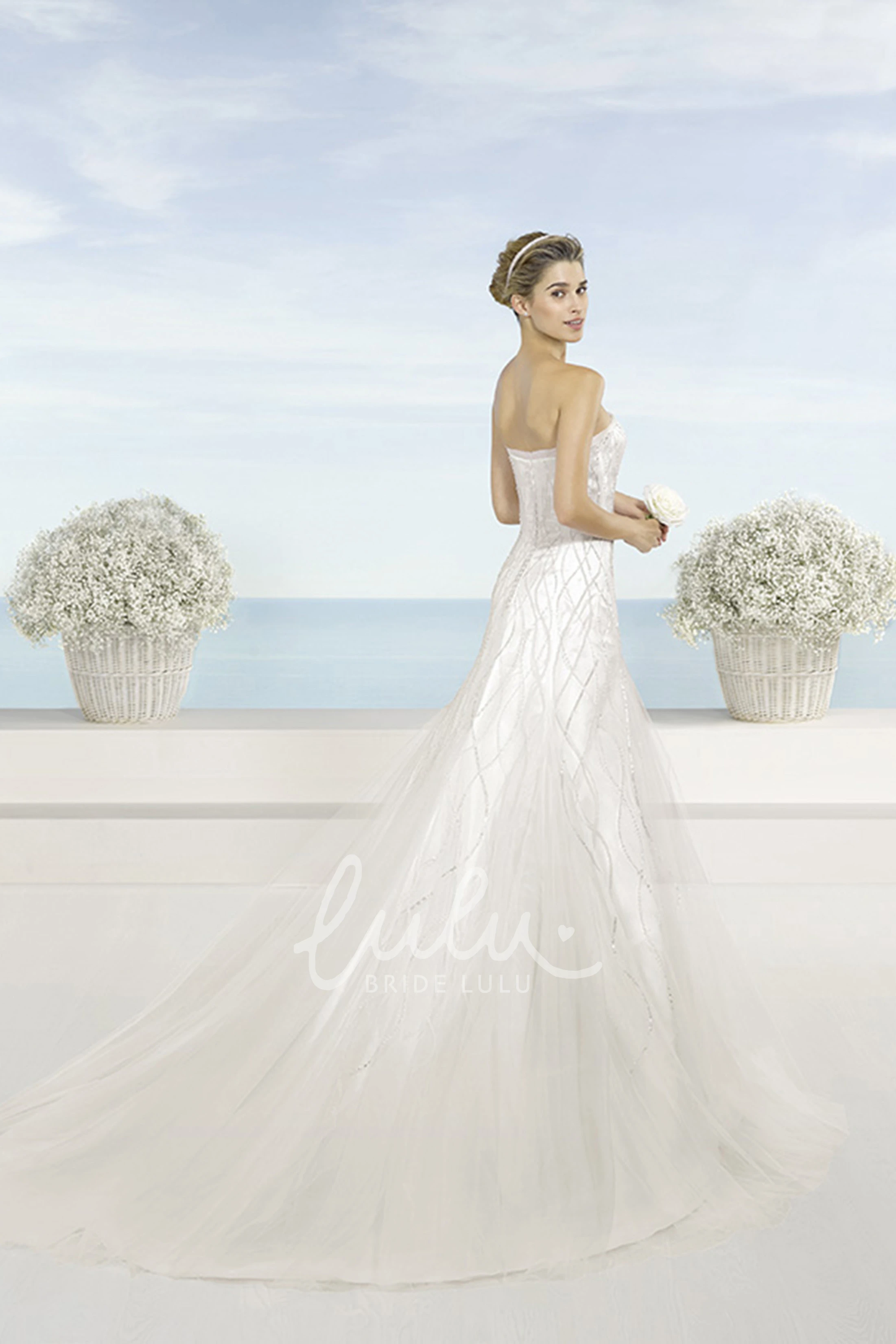 Beaded A-Line Satin Winter Wedding Dress with Court Train Sleeveless & Strapless