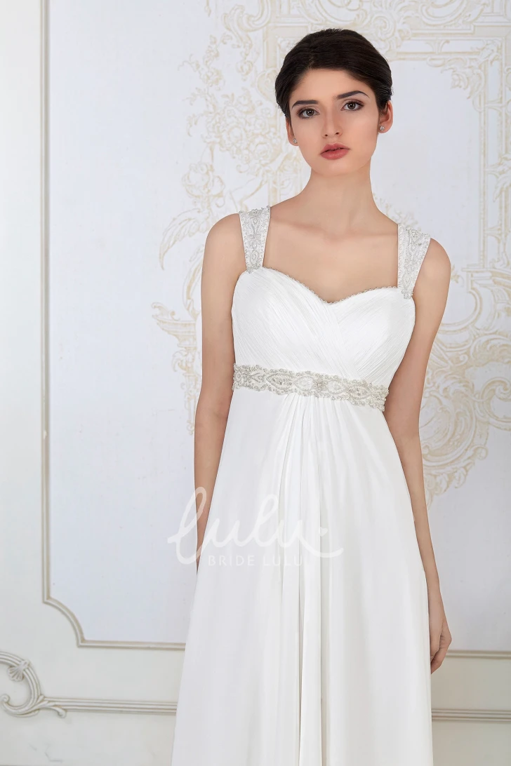 Sleeveless Chiffon Sheath Wedding Dress Empire Ruched and Strapped with Waist Jewellery