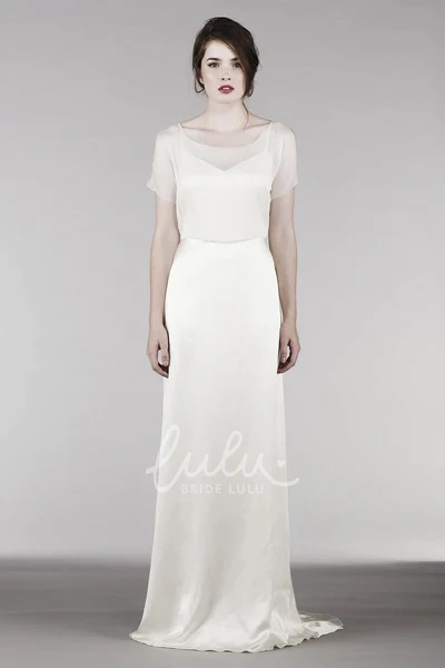Elegant Illusion Top Wedding Dress with Keyholes and Short Sleeves