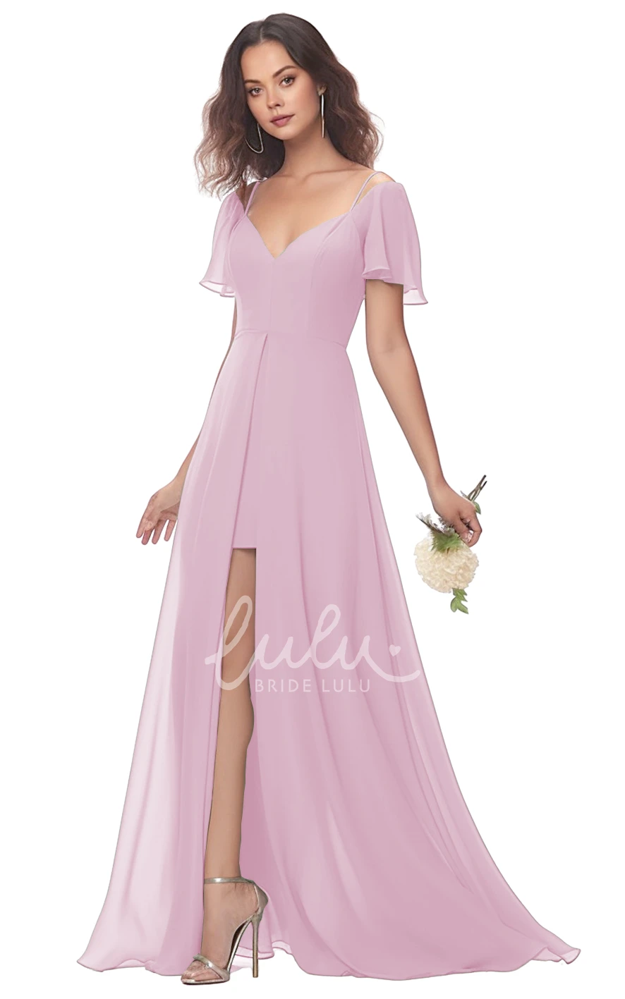 A-Line Chiffon V-neck Bridesmaid Dress with Split Front Modest & Unique