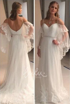 Spaghetti Strap Backless A-line Lace Tulle Wedding Dress