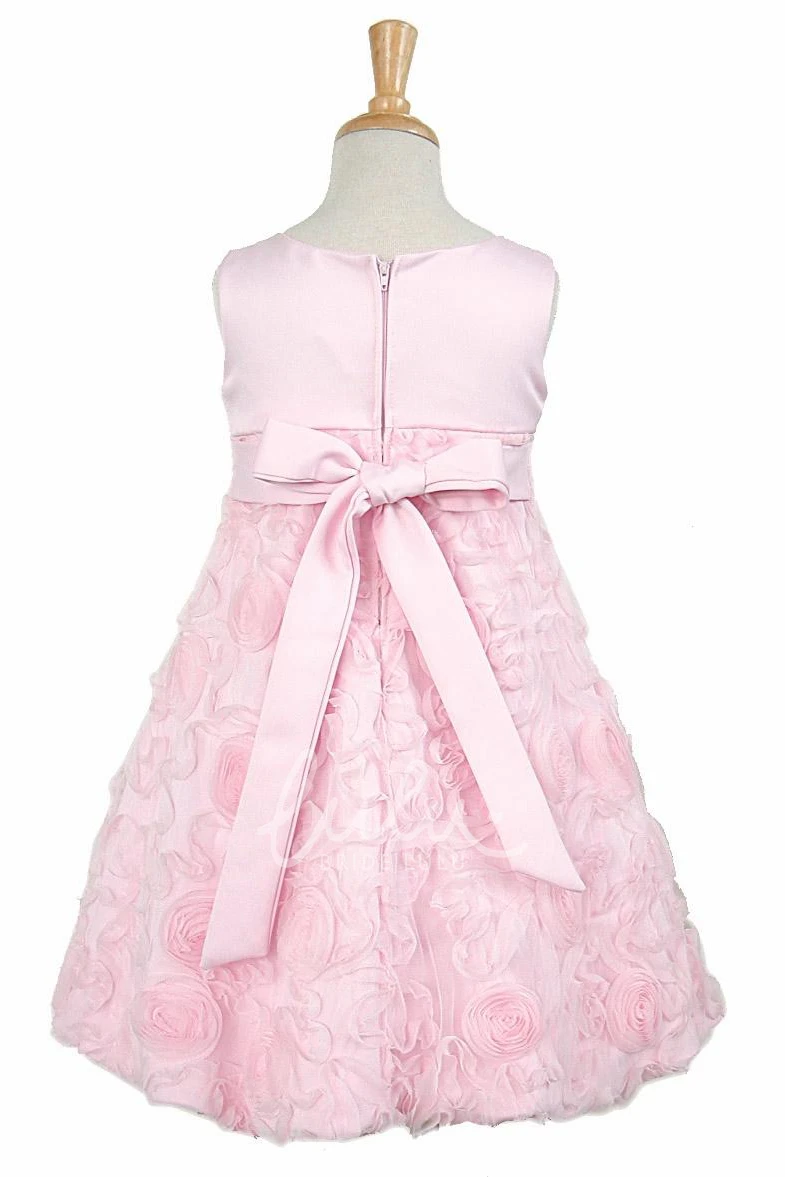 Sleeveless Satin Tea-Length Flower Girl Dress with Bow Classy Bridesmaid Dress