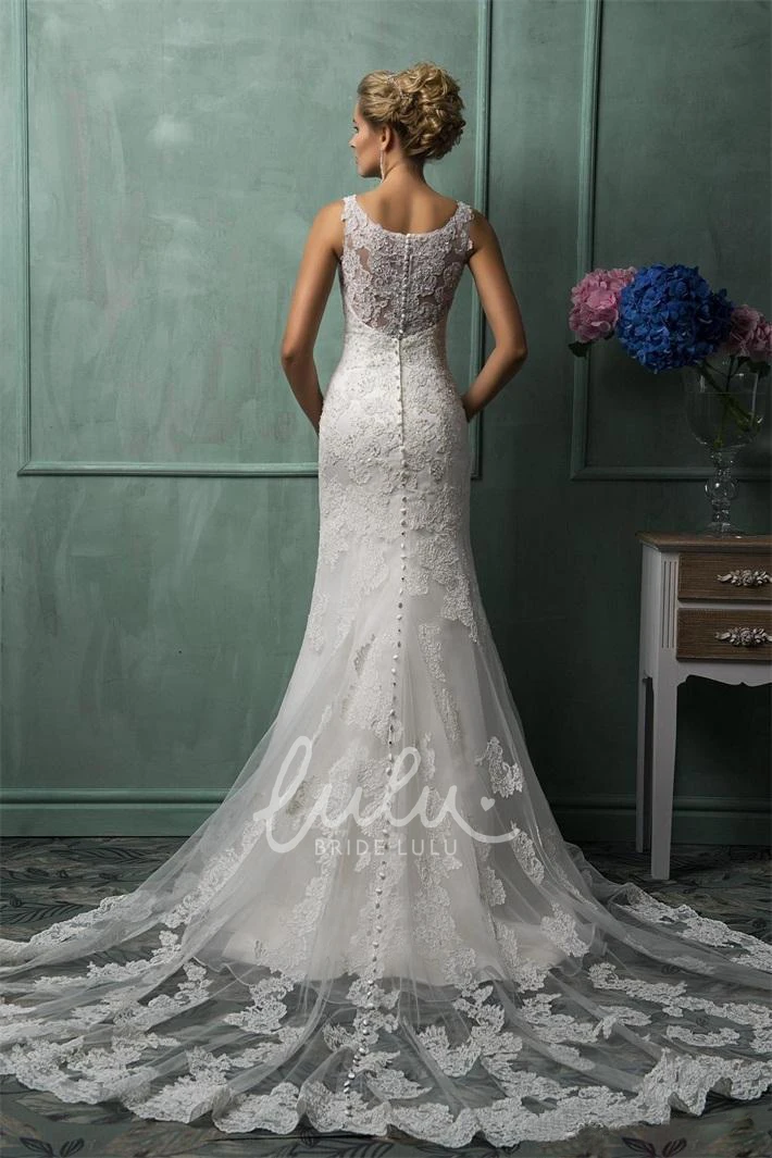 Illusion Lace Mermaid Prom Dress with Bell Sleeves and Appliques