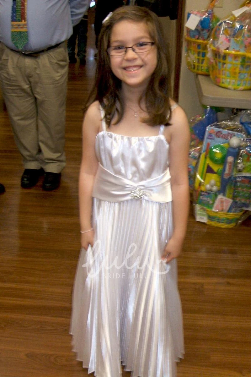Satin Flower Girl Dress with Cape Pleated Floor-Length