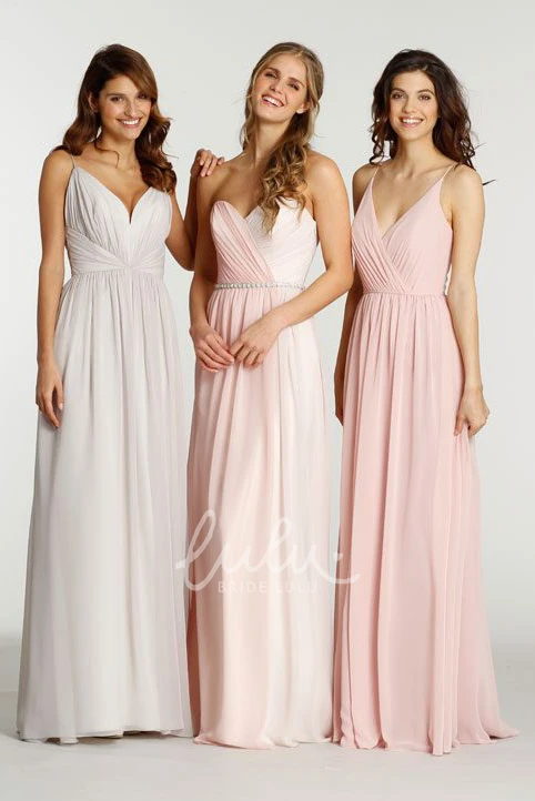 Sleeveless Ruched Chiffon Bridesmaid Dress with Spaghetti Straps Elegant and Flowy
