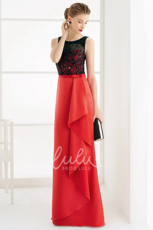 Satin Long Prom Dress with Lace Top and Bow Sheath Sleeveless Side Drape Modern Prom Dress