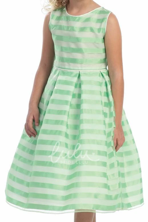 Pleated Organza Flower Girl Dress Tea-Length