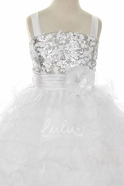 Ankle-Length Bolero Flower Girl Dress with Sequins Organza and Ribbon