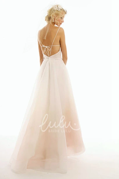 Organza Spaghetti Strap Wedding Dress with Draping