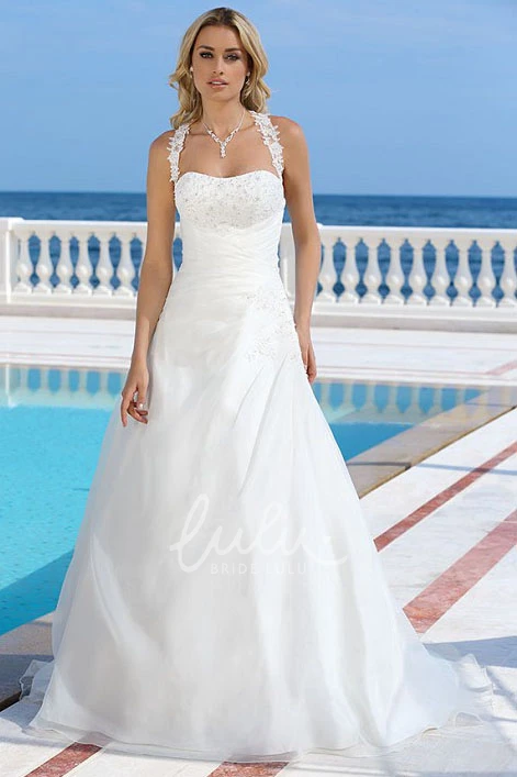 Halter Satin Wedding Dress with Beading Elegant Bridal Gown