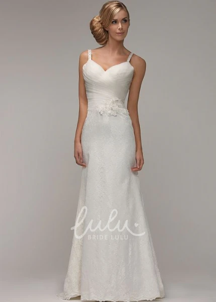 Spaghetti Strap Lace Wedding Dress with Flower and Appliques Boho Wedding Dress