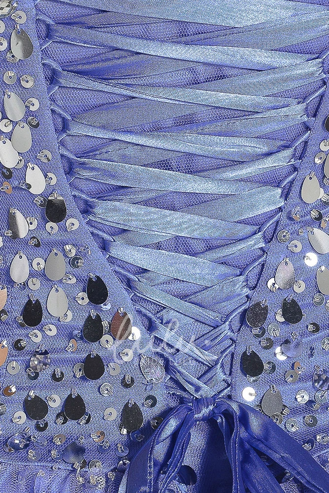 Sequined Tulle Strapless Prom Dress A-Line Maxi Style