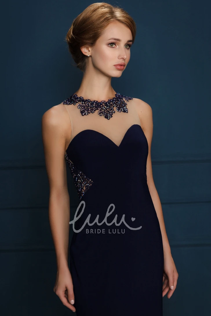 Crystal High-Neck Floor-Length Sheath Evening Dress