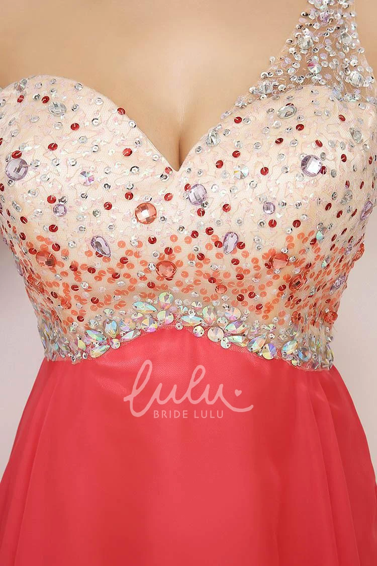 One-shoulder A-line Chiffon Homecoming Dress Sleeveless Mini Beaded Pleated