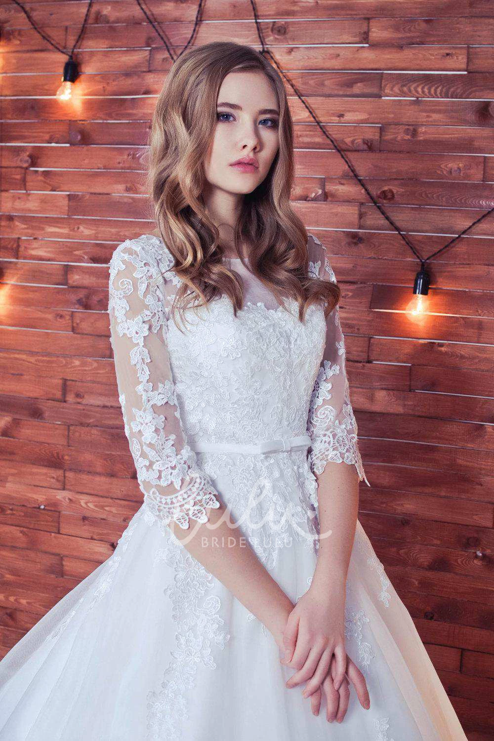 Long Sleeve Lace Tulle Ball Gown Wedding Dress