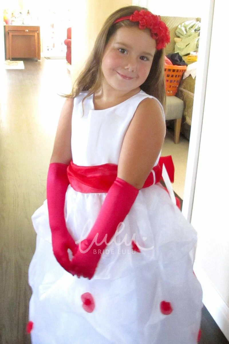 Ruched Tea-Length Organza & Satin Flower Girl Dress Simple Dress for Girls