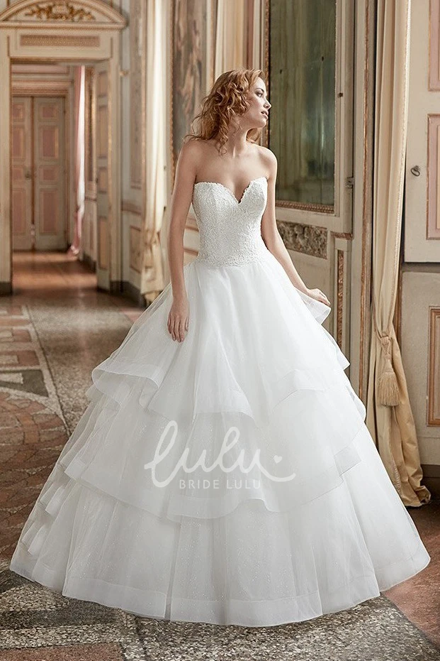 Ball Gown Tulle Wedding Dress with Sweetheart Neckline and Tiers