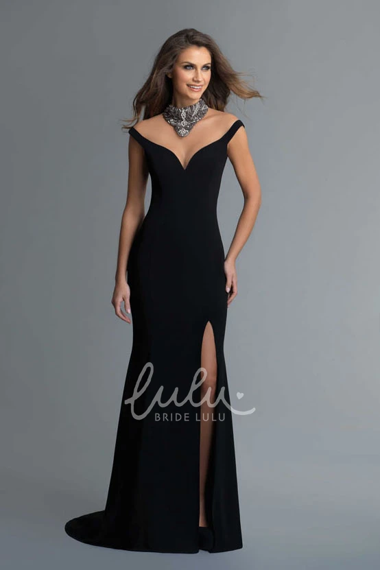 Sleeveless V-Neck Sheath Dress with Split Front Modern Prom Dress