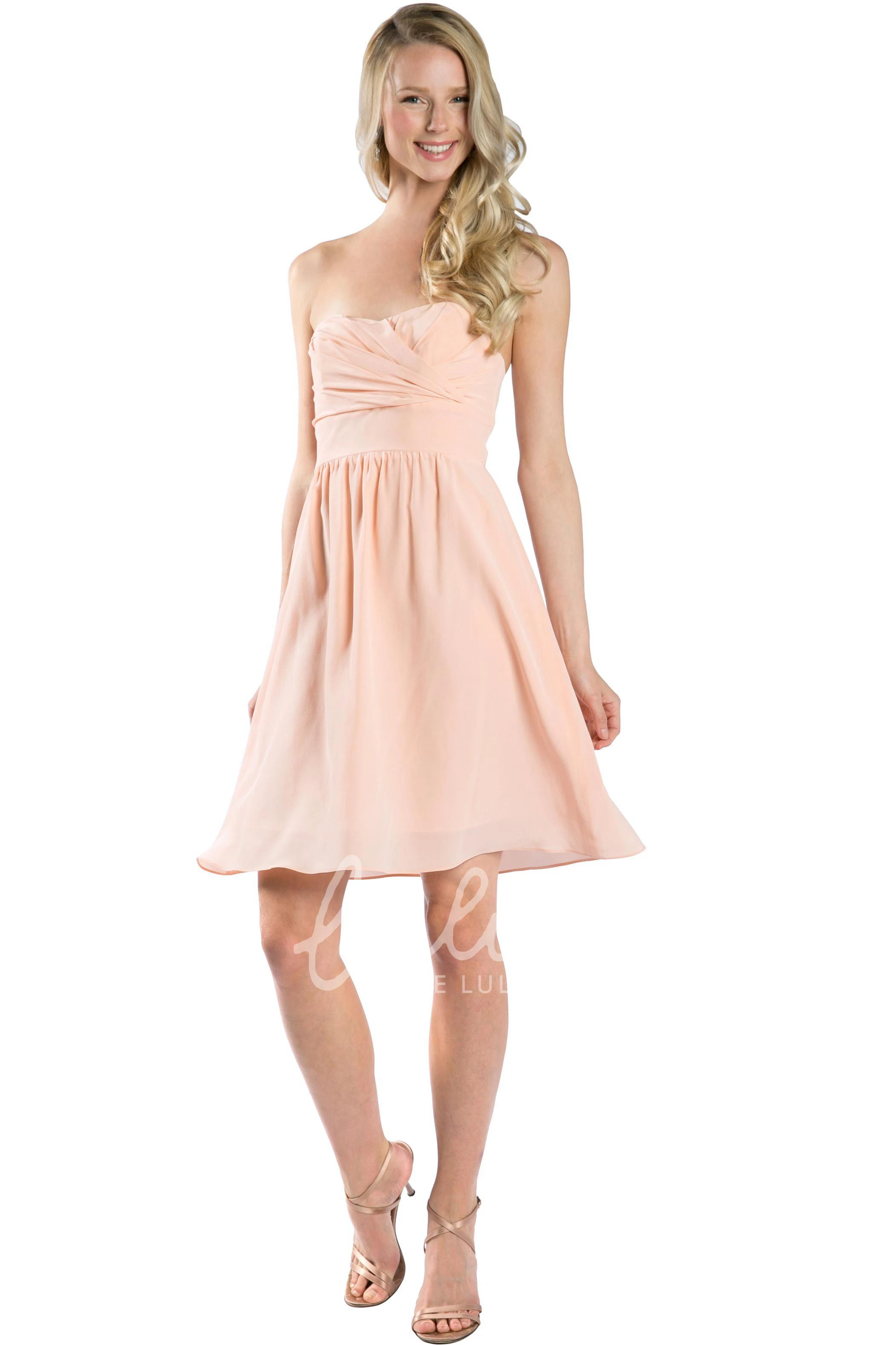 Short Strapless A-Line Ruched Chiffon Convertible Bridesmaid Dress in Muti-Color