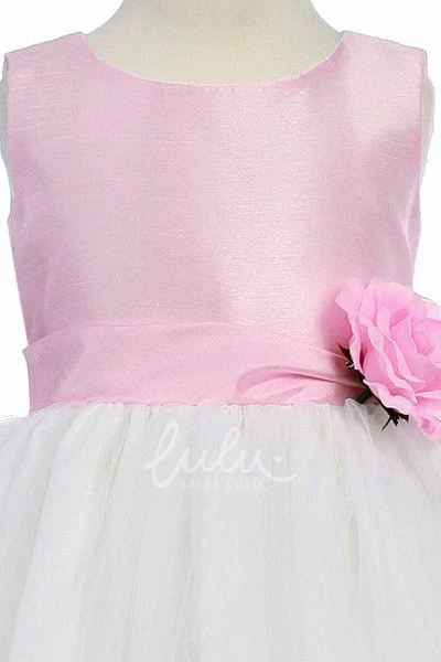 Floral Tulle Tea-Length Flower Girl Dress Flowy Beach Dress