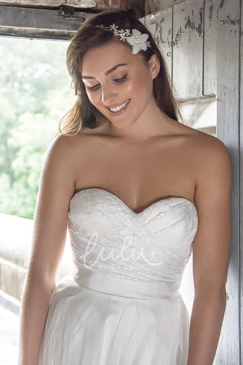 Criss-Cross Tulle Wedding Dress with Sweetheart Neckline and Sweep Train Romantic Wedding Dress