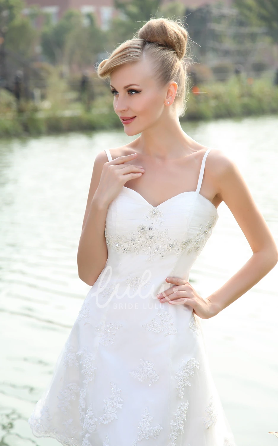 Spaghetti Straps Short Lace Wedding Dress with Lace Jacket Lace Wedding Dress