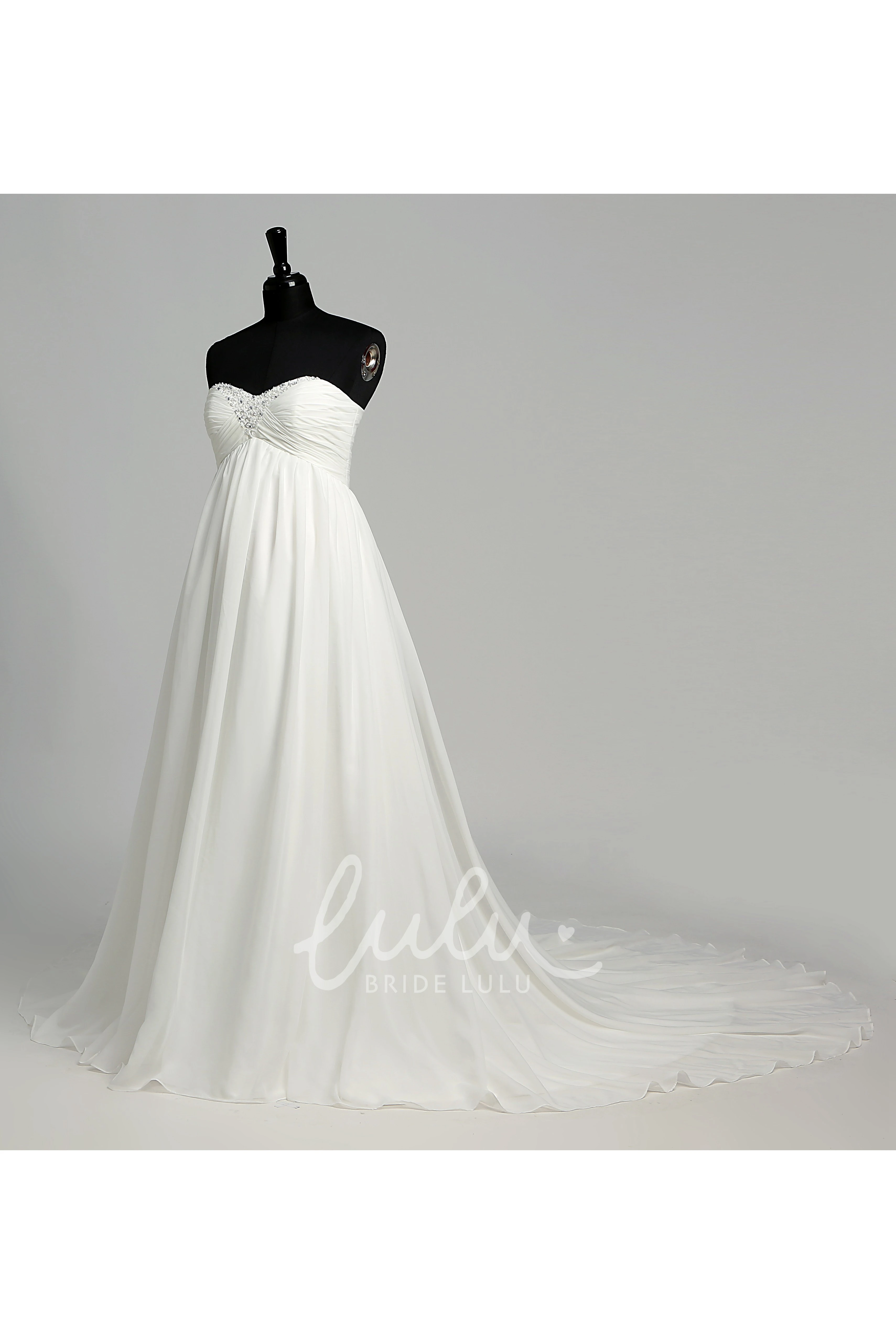 Maternity Wedding Dress Chiffon A-line Sweetheart Sleeveless with Beading and Ruching