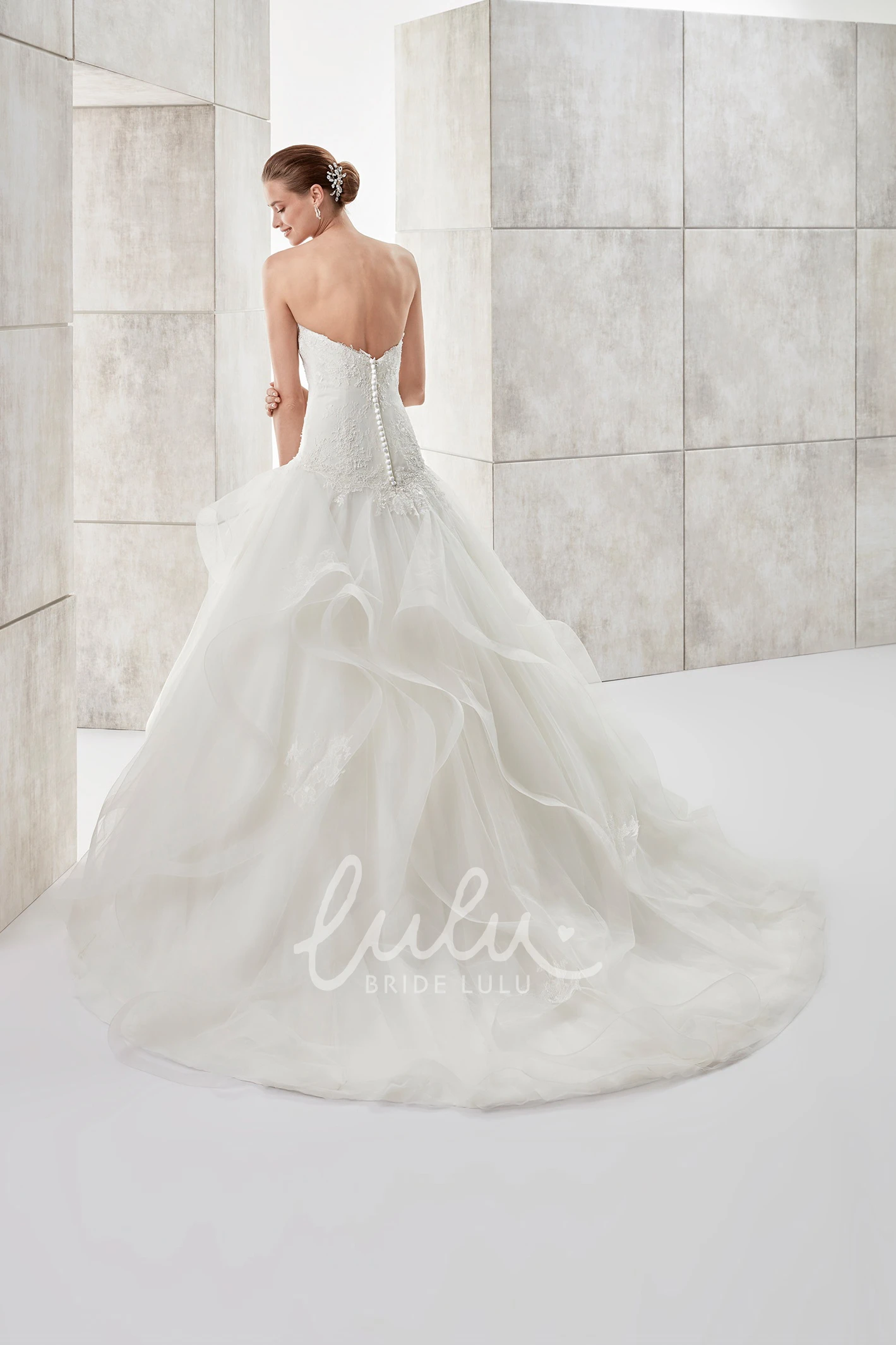 Lace Bodice Ruffled Skirt A-Line Wedding Gown